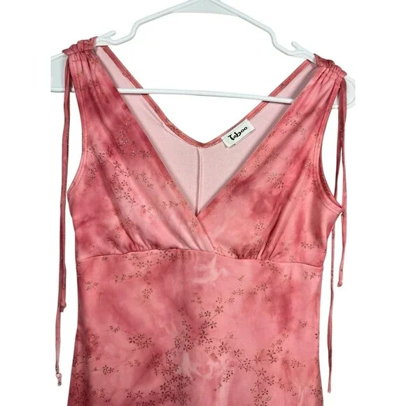 VTG 90s Taboo Women Midi Dress Sz M Pink Fairy Babydoll Y2K Handkerchief Glitter - Picture 6 of 14